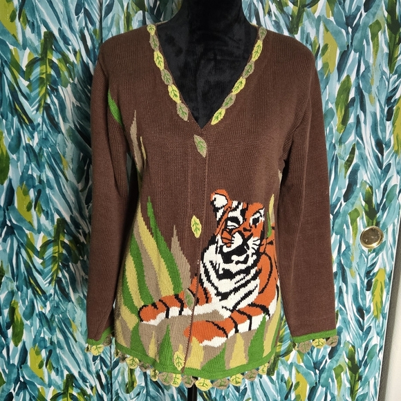 Storybook Knits Sweaters - Storybook Knits Brown Sweater with Tiger Motif
